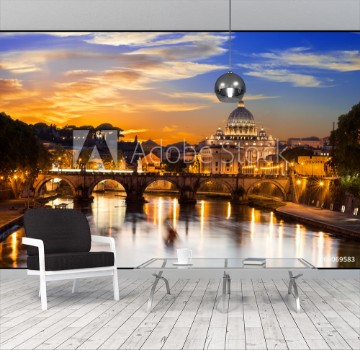 Picture of Sunset view of Basilica St Peter and river Tiber in Rome Italy